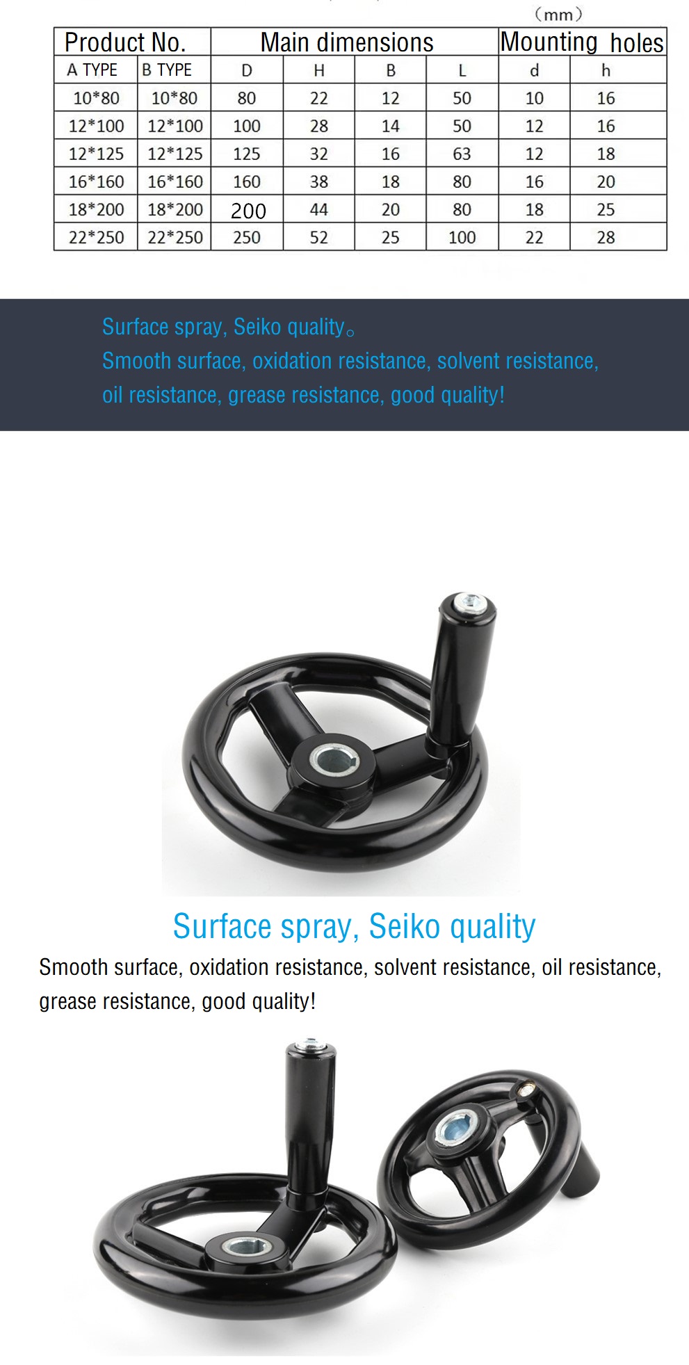 Industrial Black Bakelite Handwheel with Revolving Handle for CNC Machine Tools