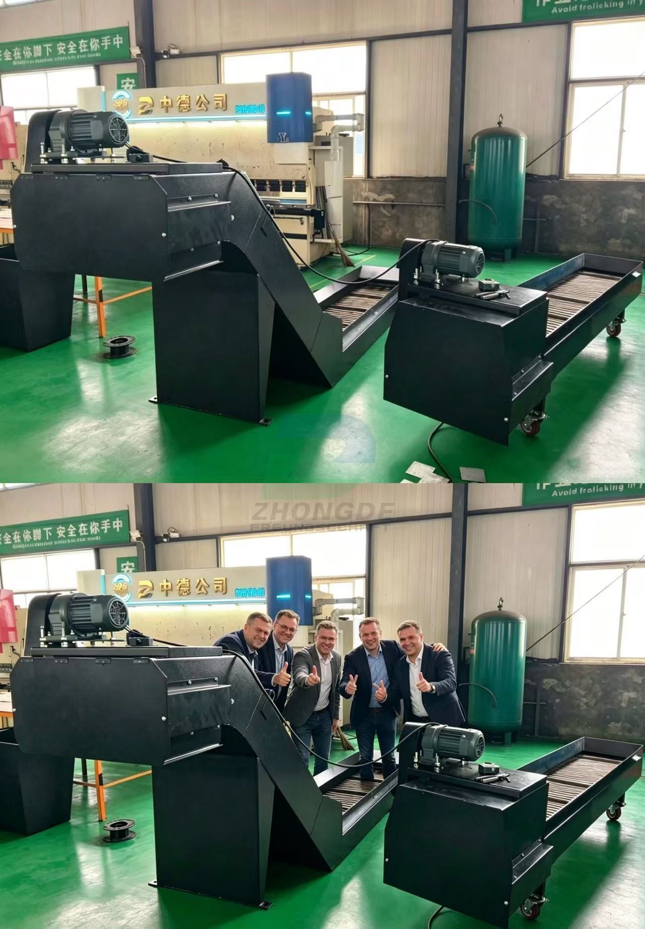 Hinged belt chip conveyor for cnc