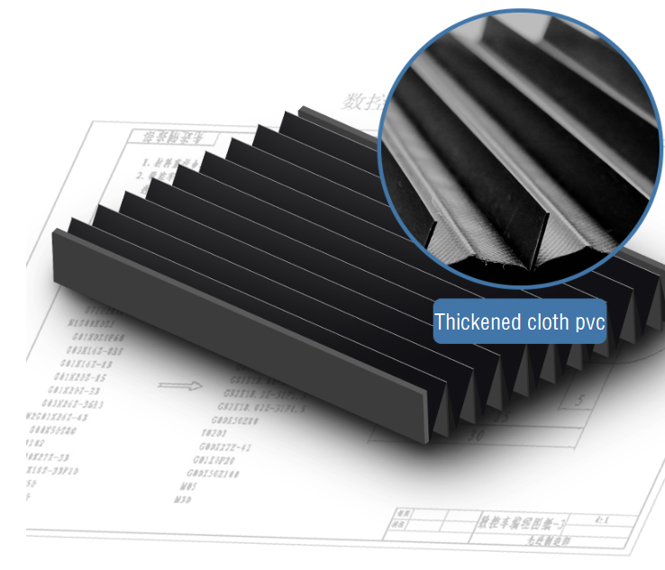 Retractable fabric bellows linear guide cover.